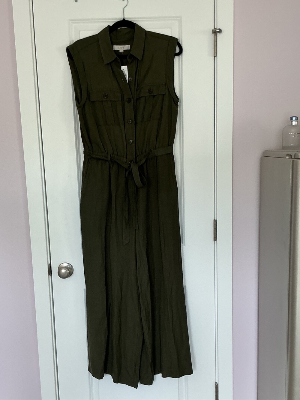 LOFT Olive Green Sleeveless Utility Jumpsuit